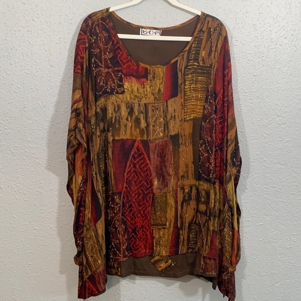 BOP Fall Multiple‎ Print Overlay Beaded Pull-Over VTG Tunic One Size